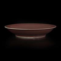 A Chinese copper-red glazed dish 釉里红碟子 Xuande incised six-character mark ???????