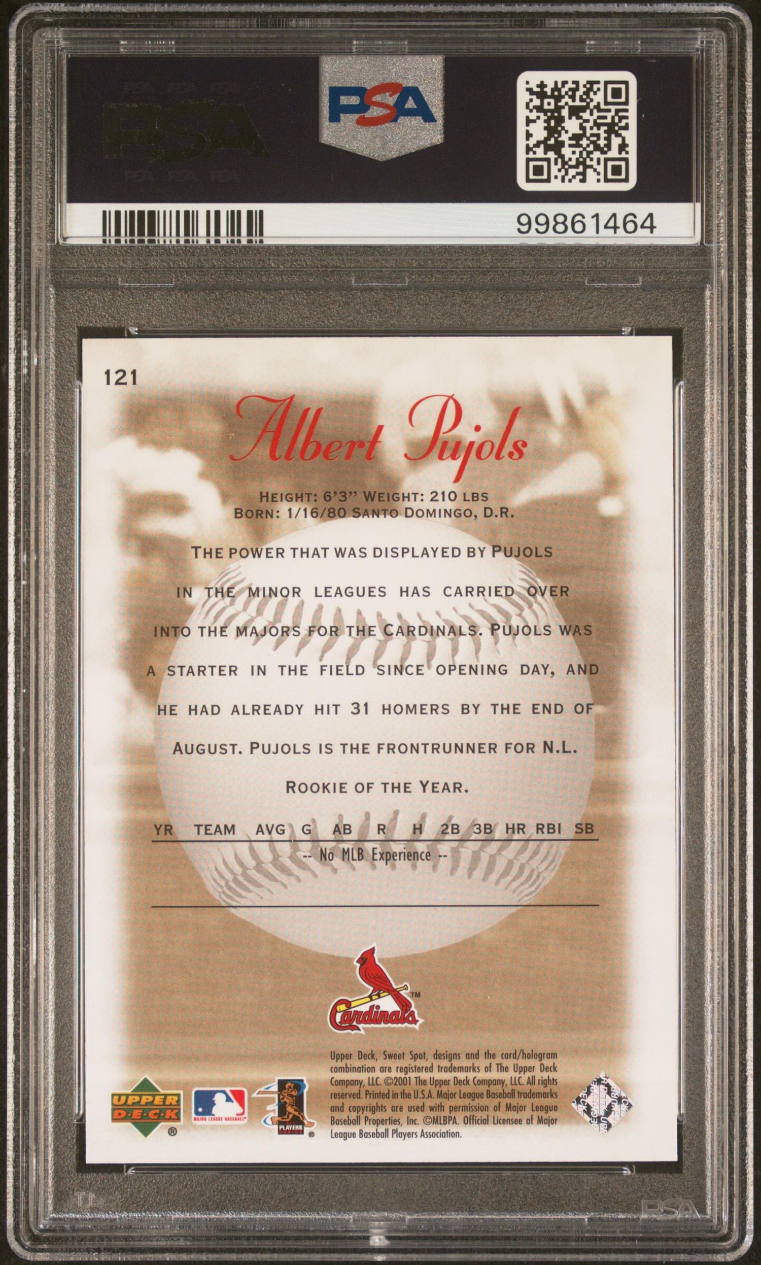 A 2001 Upper Deck Sweet Spot Albert Pujols Rookie Card No. 121 (PSA 8 NM-MT) Numbered 163/1500