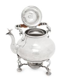 An English Silver Kettle on Lamp Stand