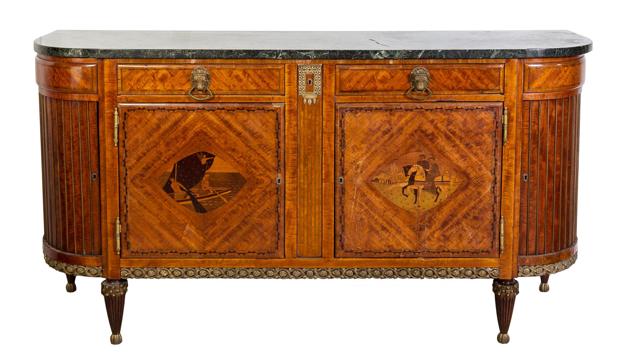 A Louis XVI Style Marquetry Sideboard Height 41 1/2 x width 80 x depth 23 1/2 inches. — EARLY 20TH CENTURY