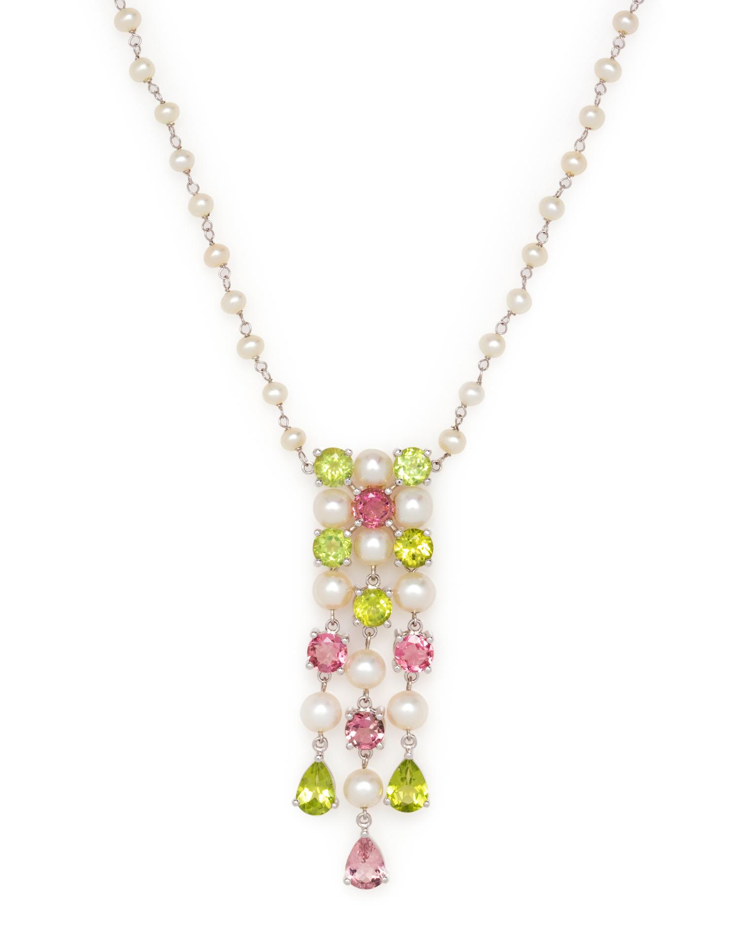 CULTURED PEARL AND GEMSTONE NECKLACE