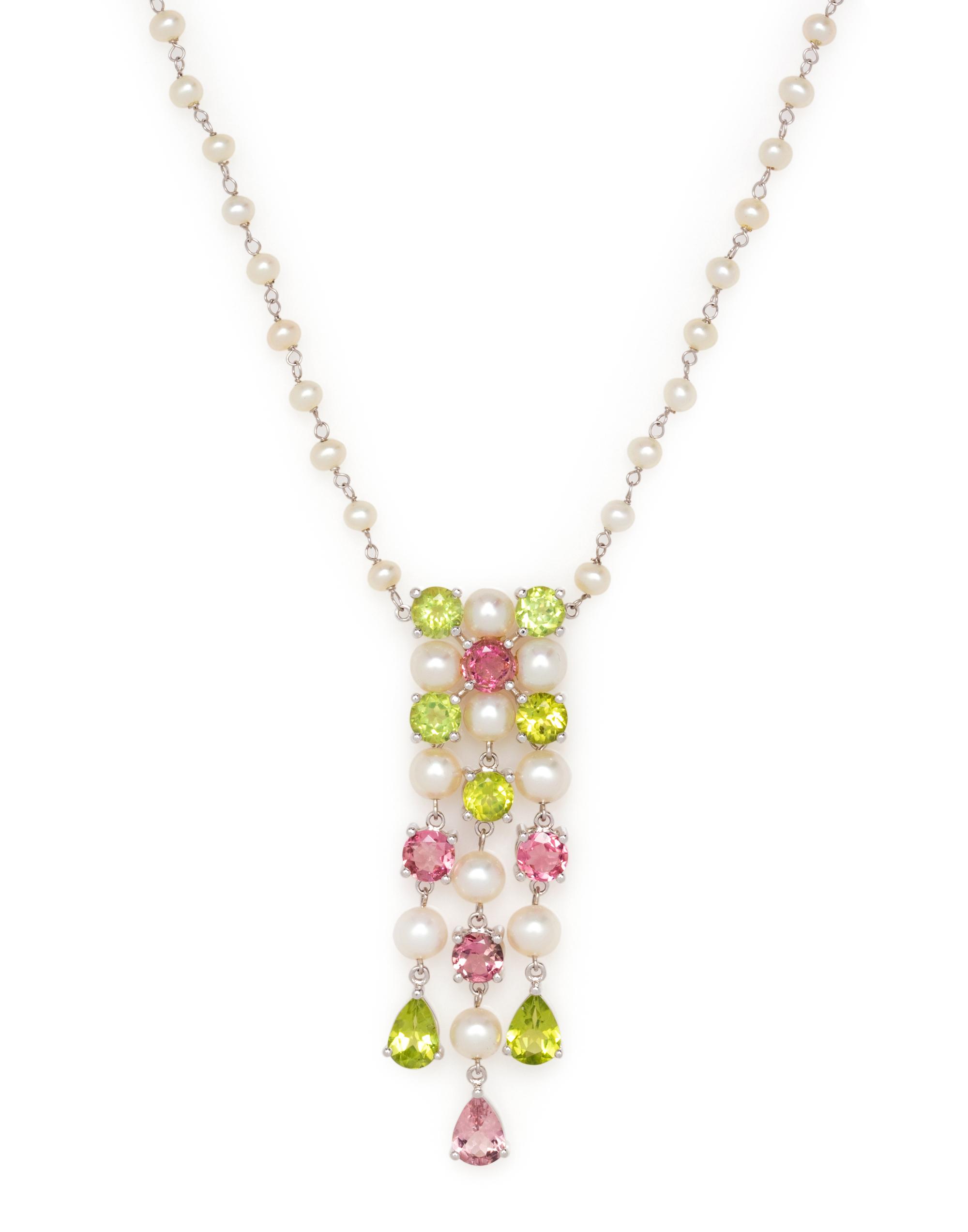 CULTURED PEARL AND GEMSTONE NECKLACE