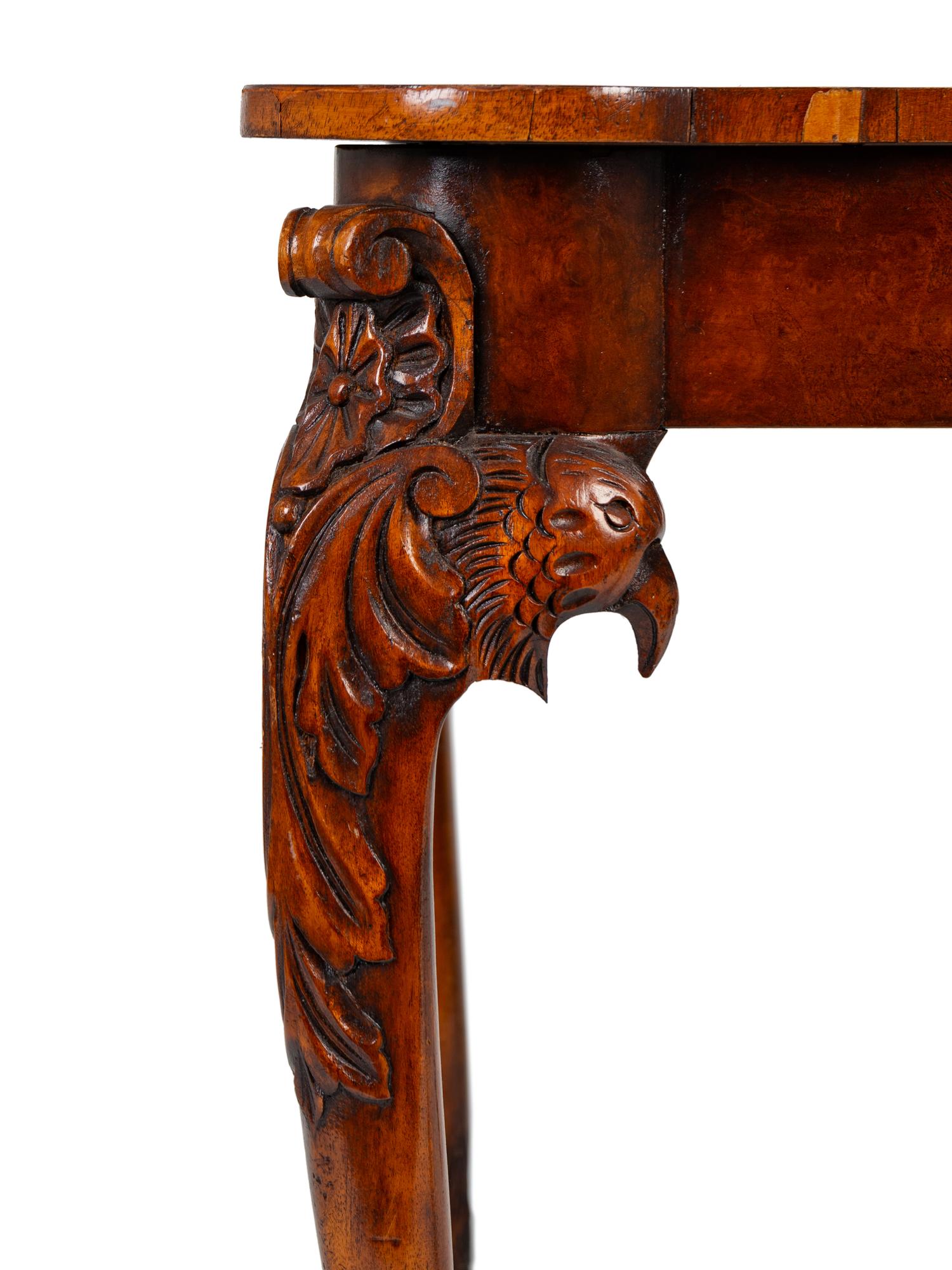 A George II Style Carved Walnut Game Table with Inset Gilt Tooled Leather Playing Surface — 19TH CENTURY