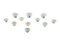 Three Sets of Chinese Export 'Hatcher Cargo' Blue and White Porcelain Cups