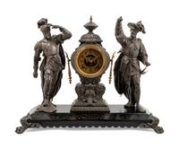 An Ansonia Pizarro & Cortez Silvered Metal Mantel Clock