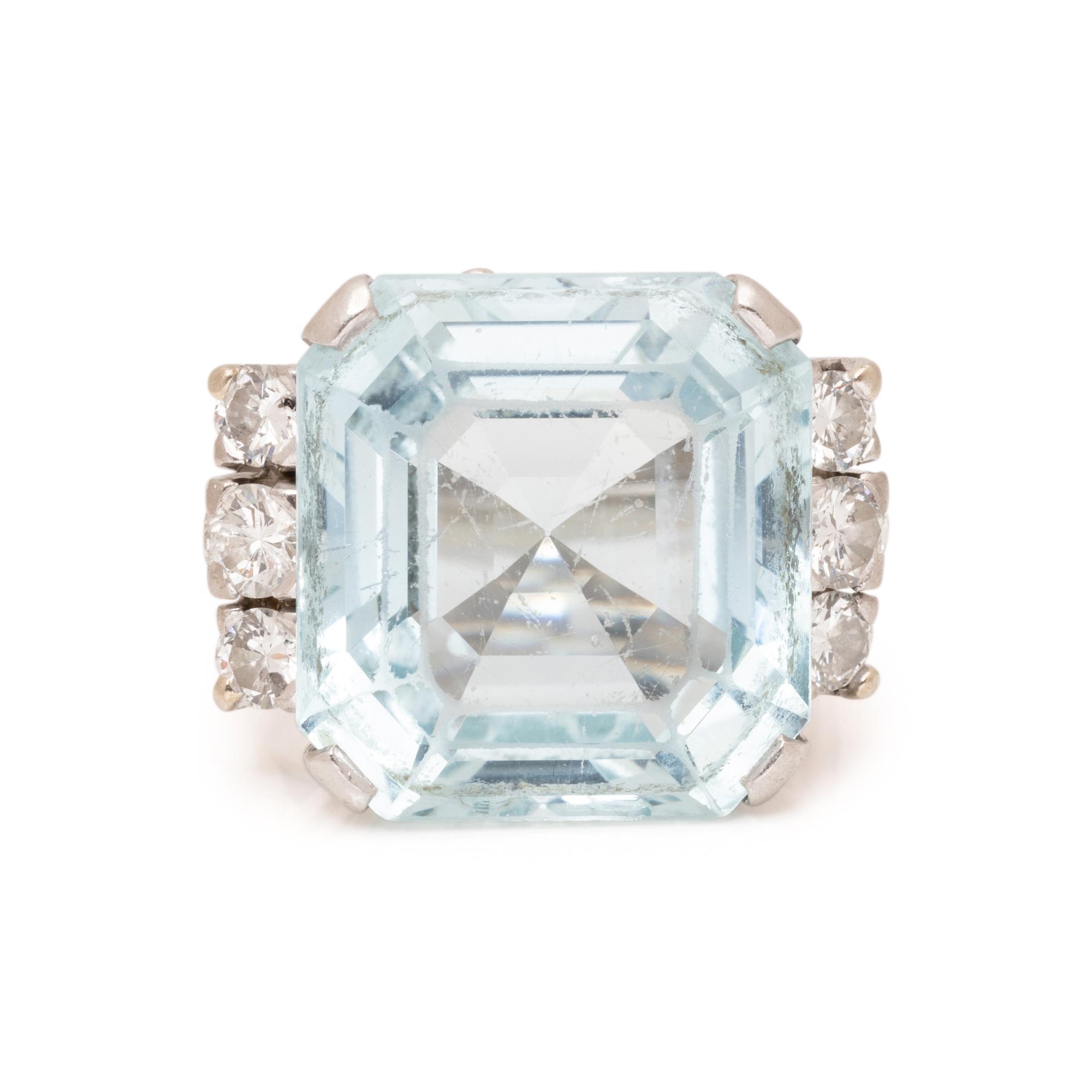 AQUAMARINE AND DIAMOND RING