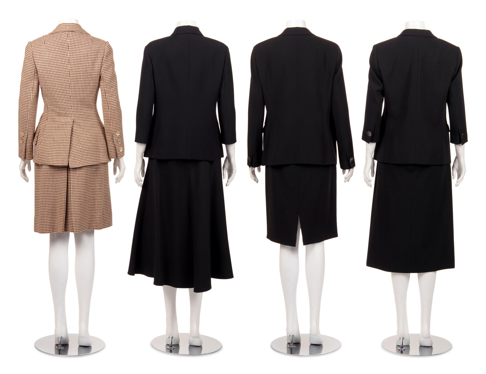 Four Designer Two-Piece Skirt Suits: One Adolfo, One Christian Dior, and Two Giorgio Armani