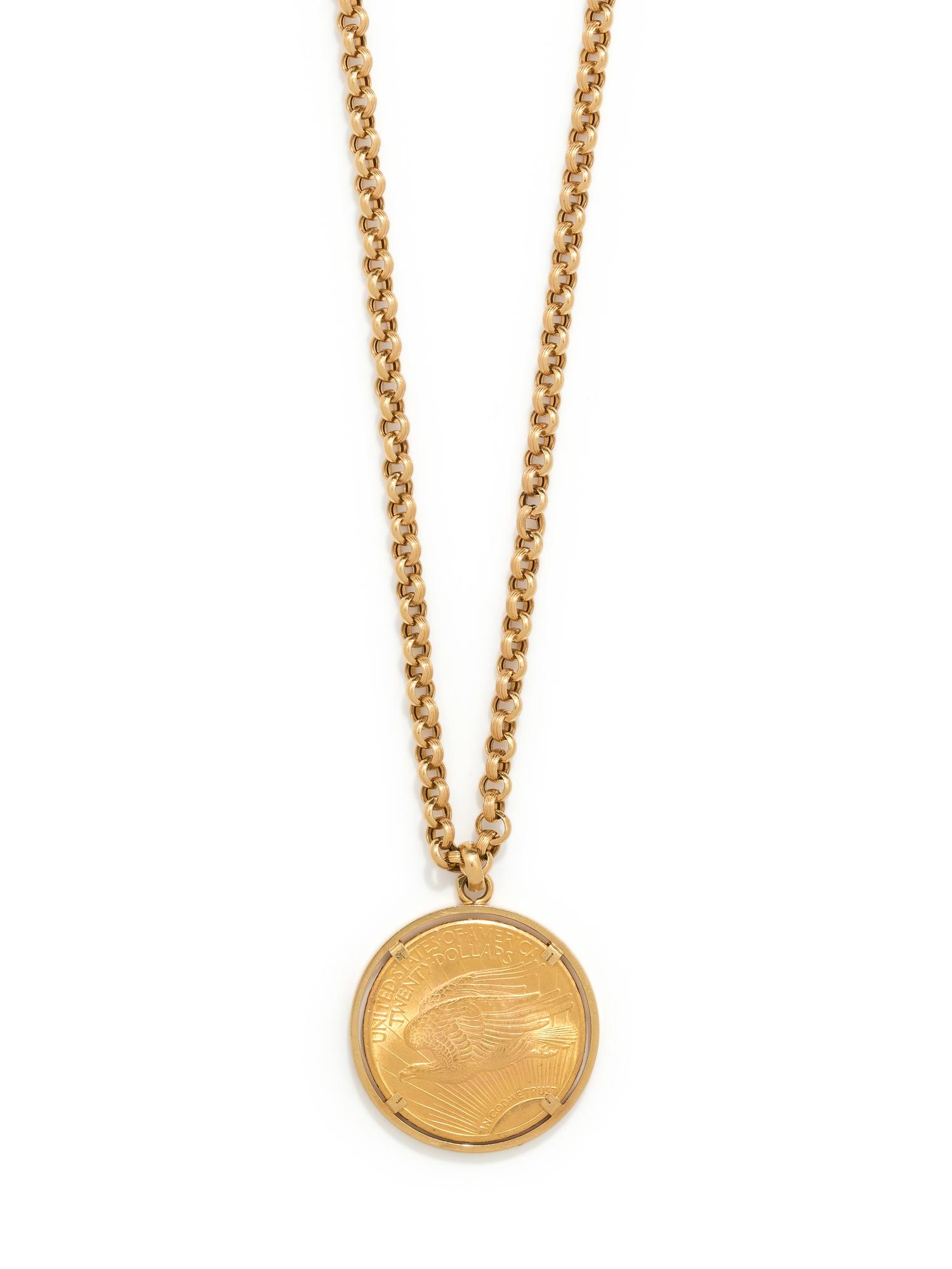 YELLOW GOLD AND US $20 LIBERTY COIN PENDANT/NECKLACE