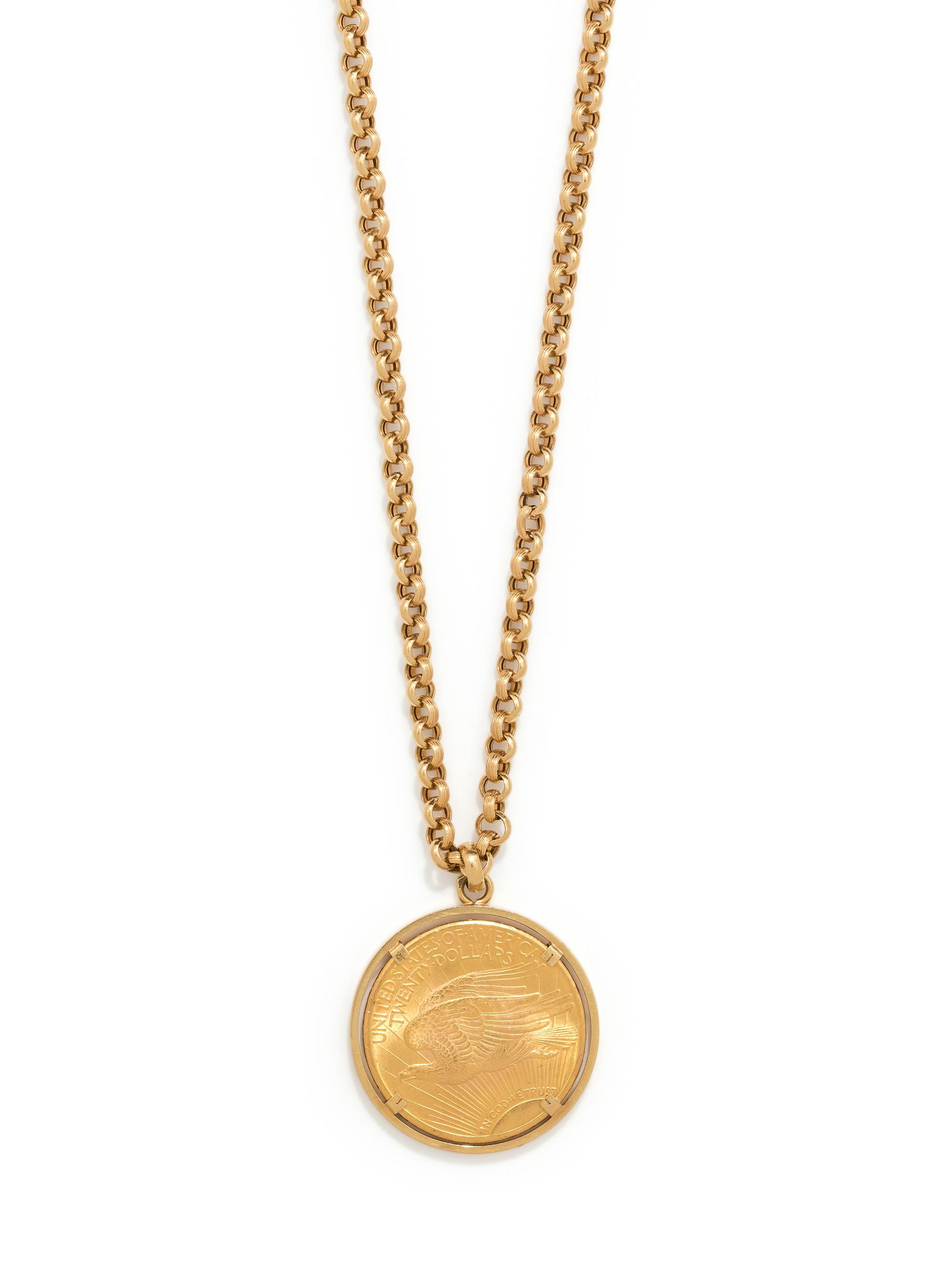 YELLOW GOLD AND US $20 LIBERTY COIN PENDANT/NECKLACE