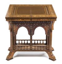 A Syrian Mother-of-Pearl Inlaid Flip-Top Table Height 29 1/2 x width 26 x depth 13 1/4 inches. — LATE 19TH/EARLY 20TH CENTURY