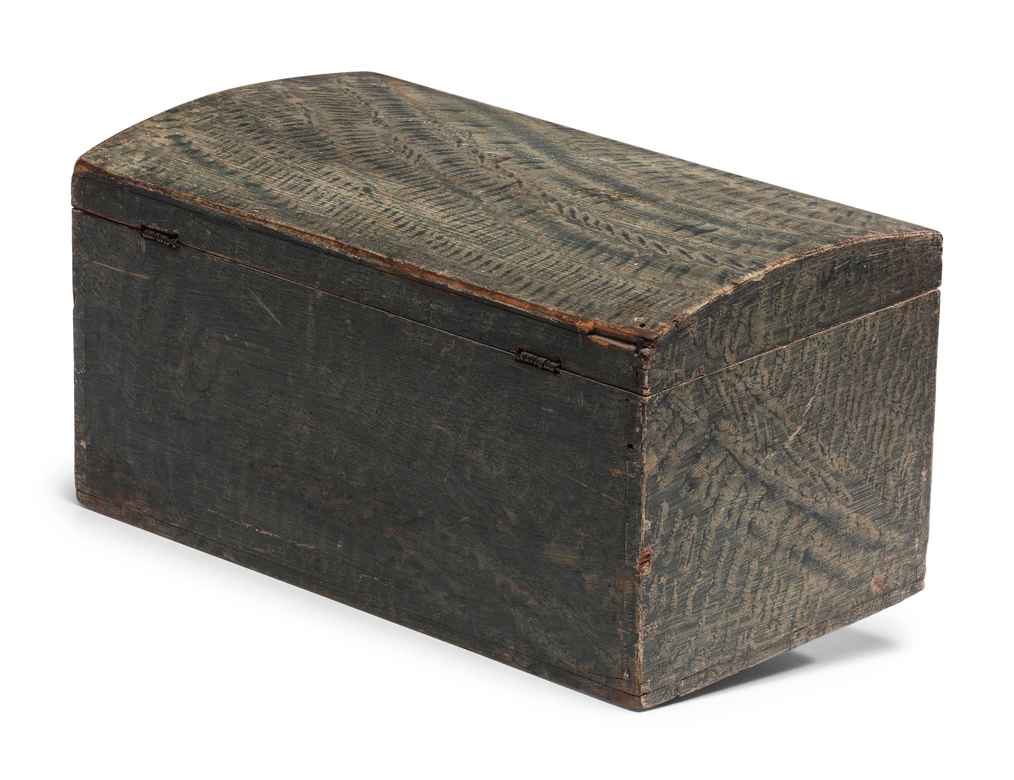 A Country Federal Blue Sponge Painted Pine Dome Top Box, 19th Century