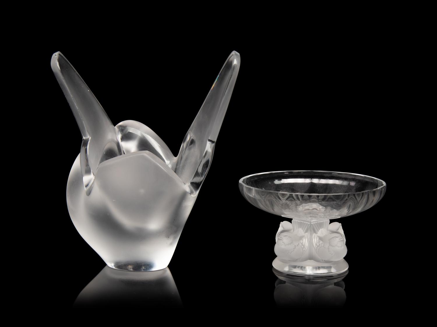 A Lalique Sylvie Vase and Nogent Dish