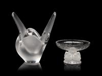 A Lalique Sylvie Vase and Nogent Dish