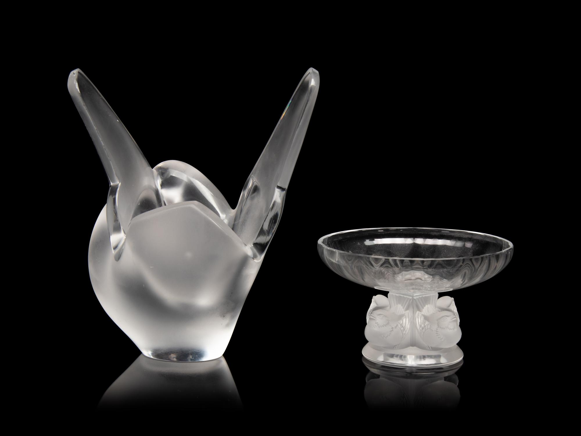 A Lalique Sylvie Vase and Nogent Dish