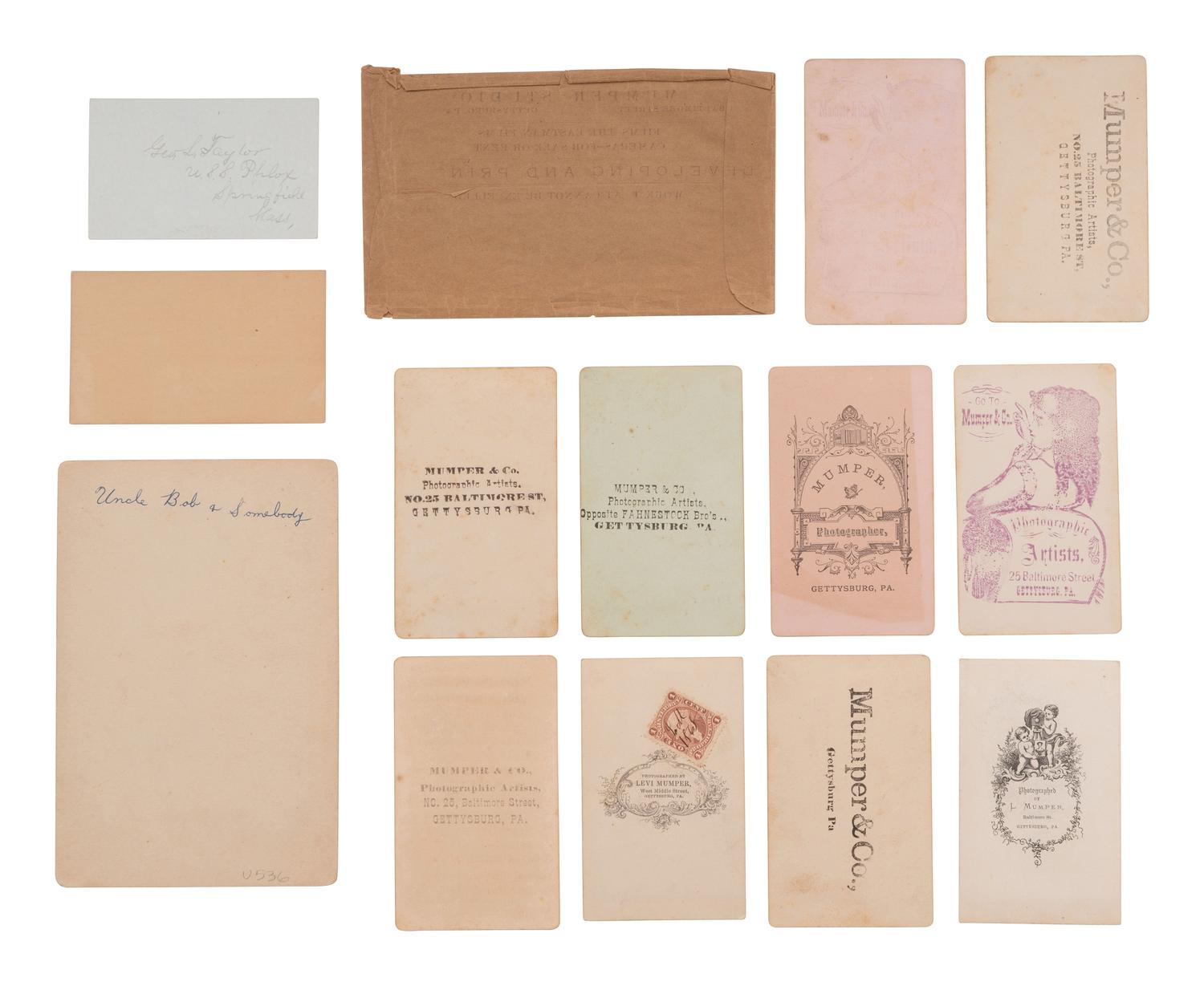 [EARLY PHOTOGRAPHY]. A collection of photographs and items related to Gettysburg photographers Levi MUMPER and W. H. TIPTON.