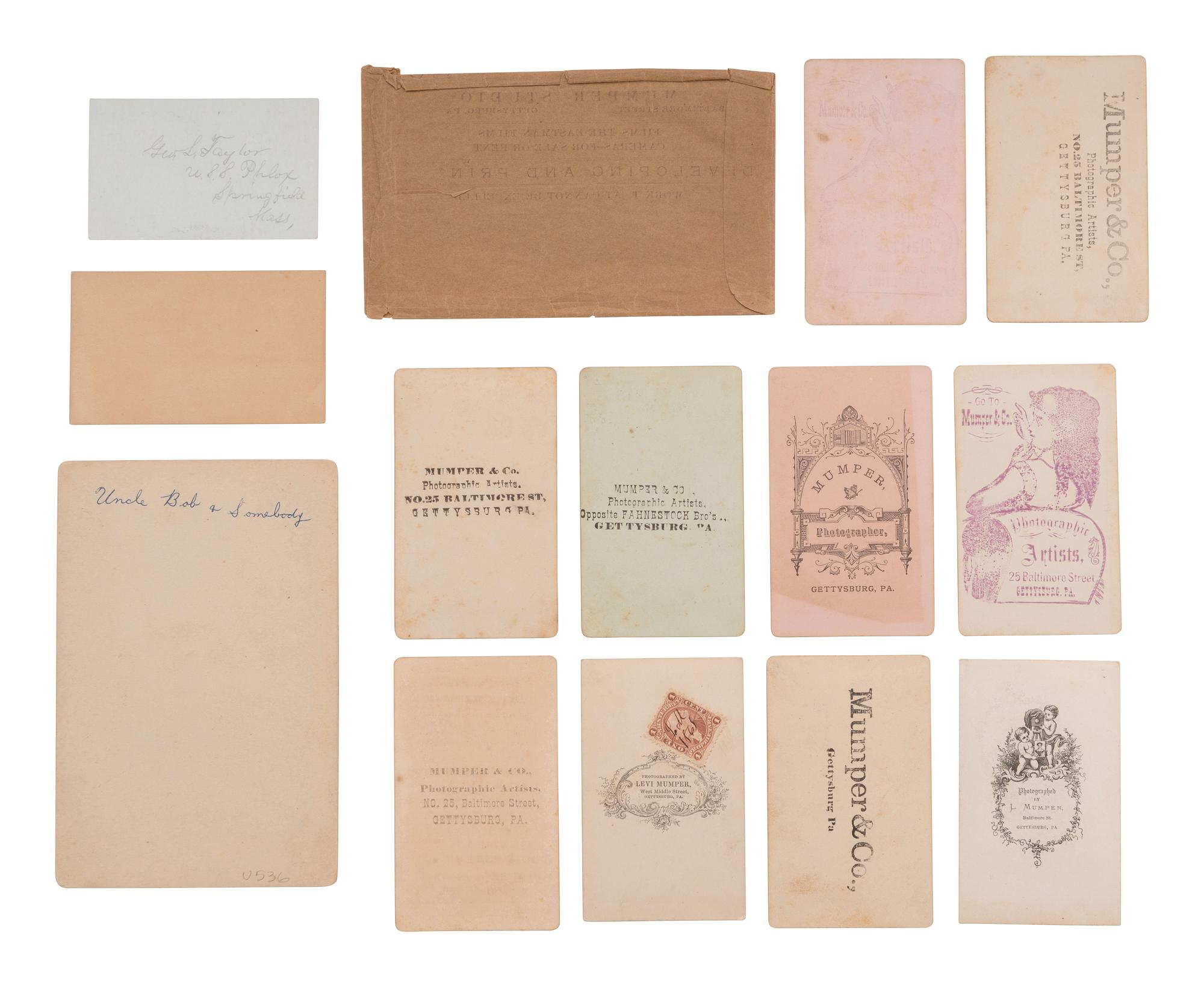 [EARLY PHOTOGRAPHY]. A collection of photographs and items related to Gettysburg photographers Levi MUMPER and W. H. TIPTON.