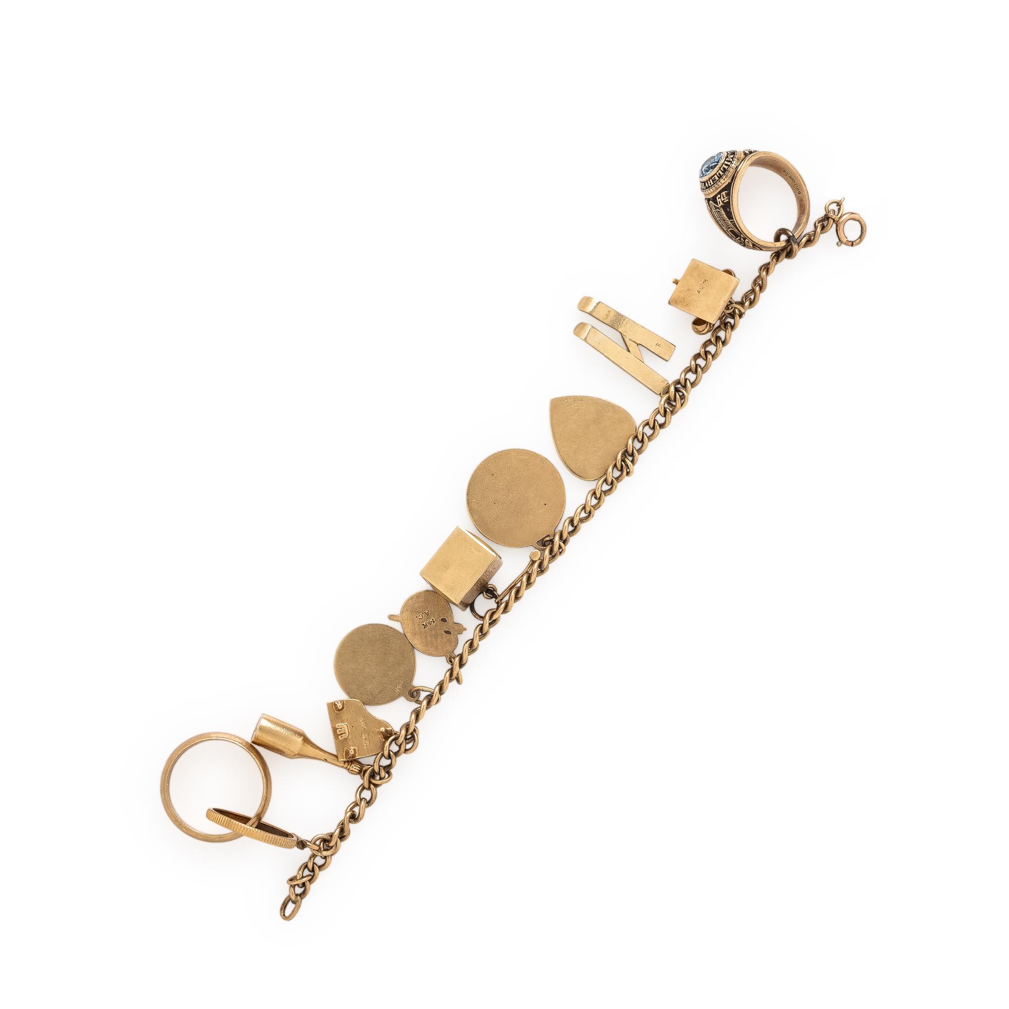 Low-Karat Yellow Gold and Yellow Gold Charm Bracelet