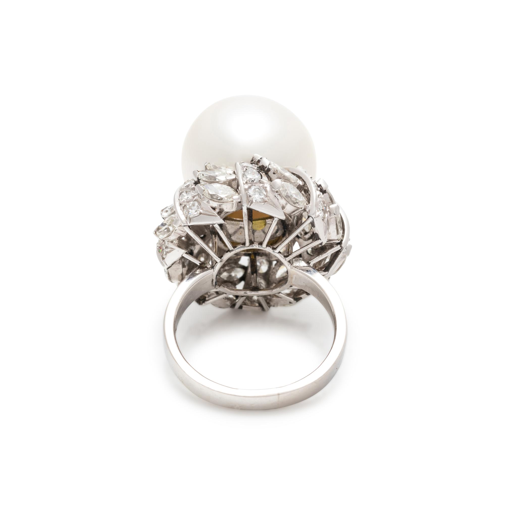TRIO, CULTURED SOUTH SEA PEARL AND DIAMOND RING