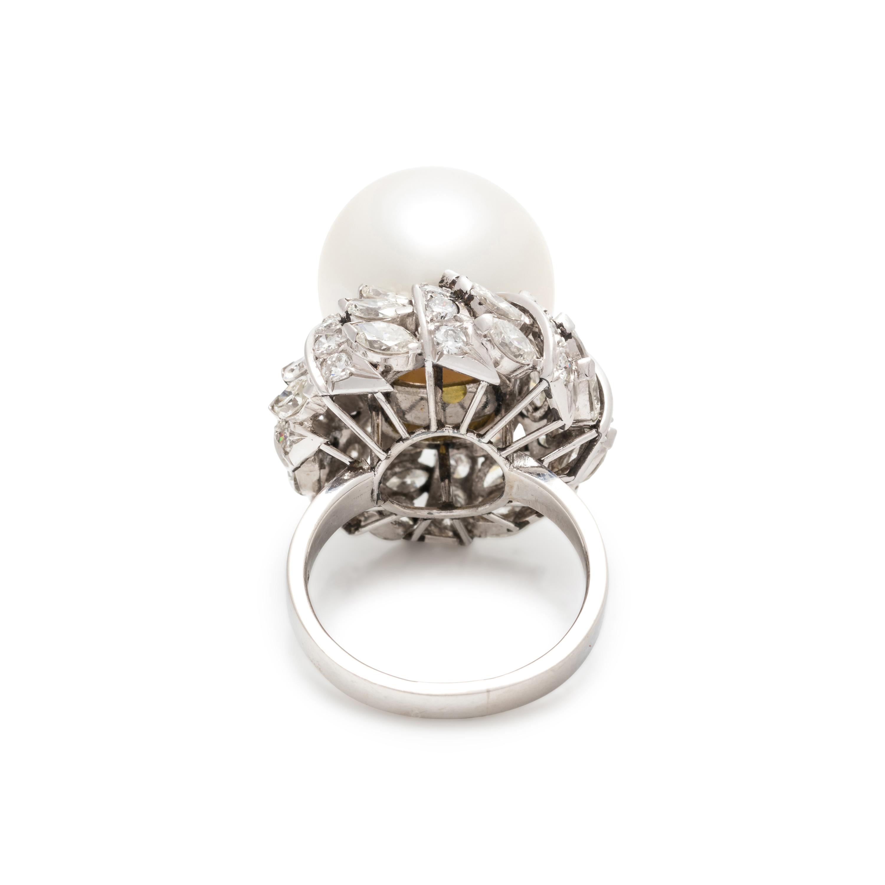 TRIO, CULTURED SOUTH SEA PEARL AND DIAMOND RING