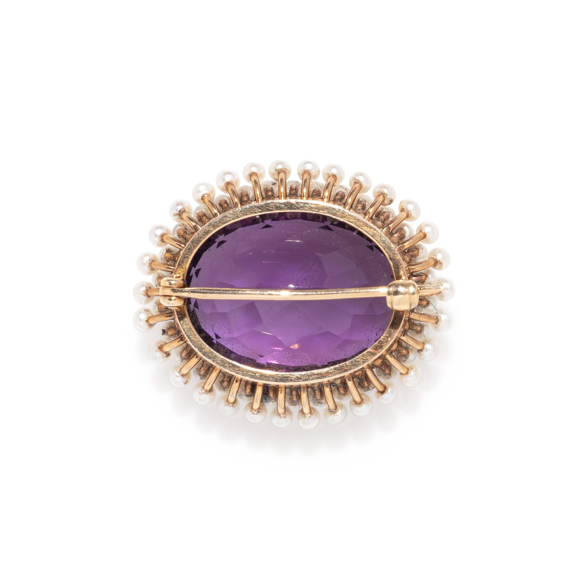 ANTIQUE, AMETHYST AND PEARL BROOCH