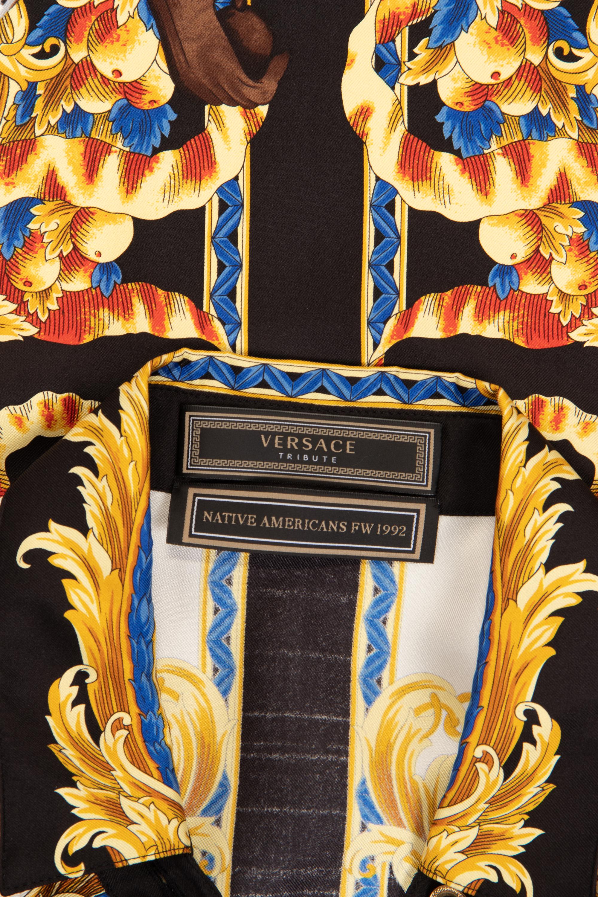 Versace Tribute "Native Americans" Silk Print Shirt Dress, Spring 2018