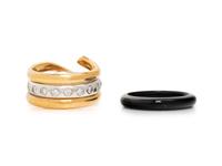 CONVERTIBLE BICOLOR GOLD, DIAMOND AND ONYX RING