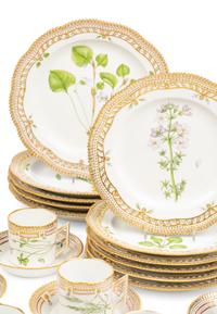 A Royal Copenhagen Flora Danica Porcelain Part Dinner Service