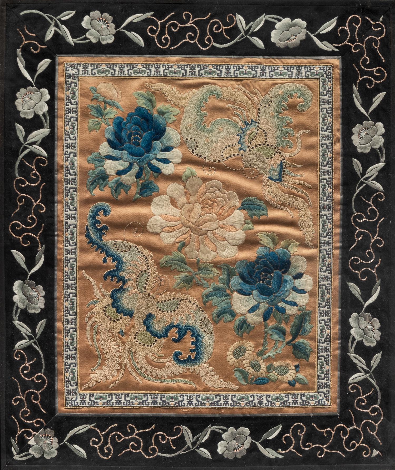 Eight Chinese Embroidered Silk Panels