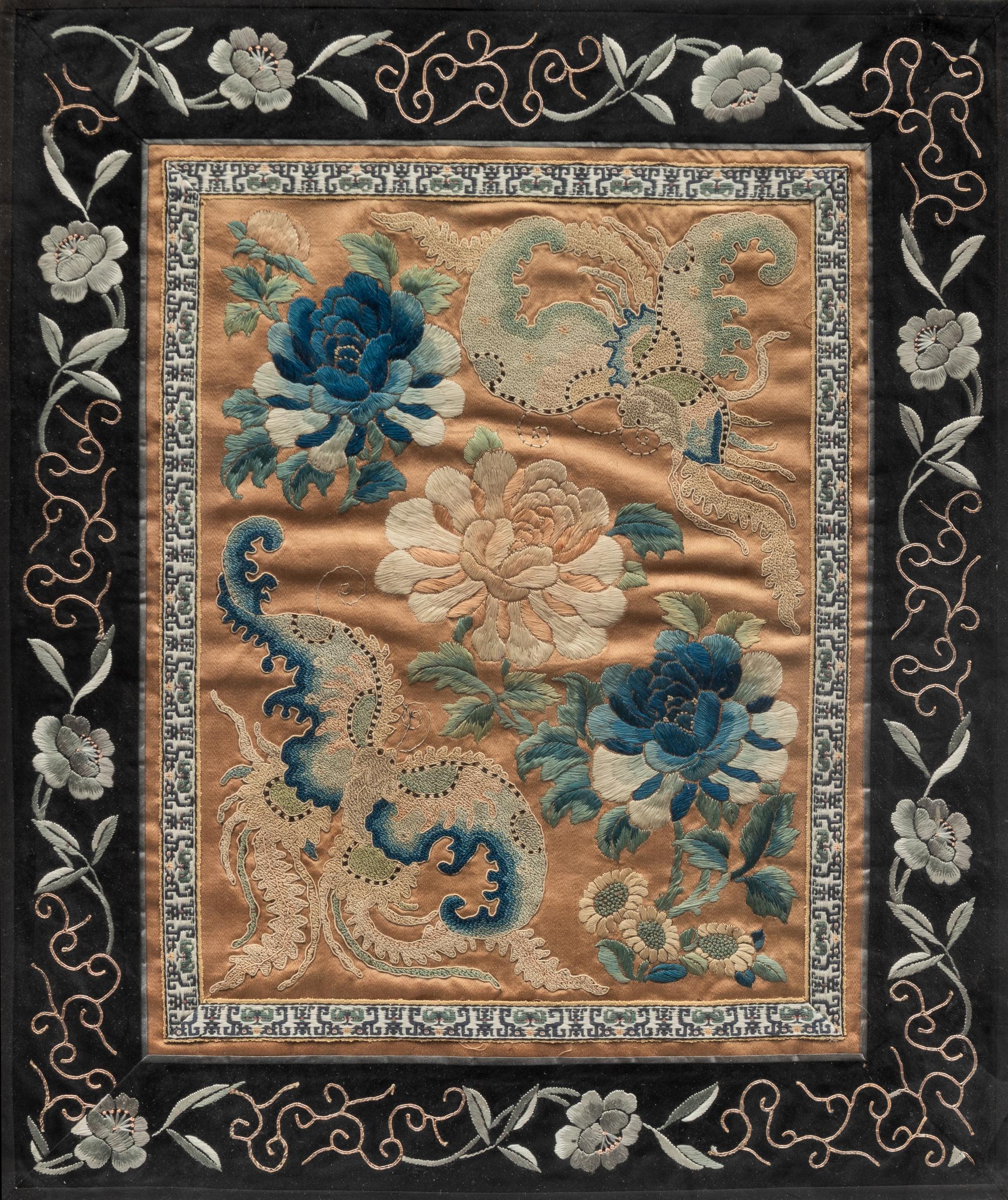 Eight Chinese Embroidered Silk Panels