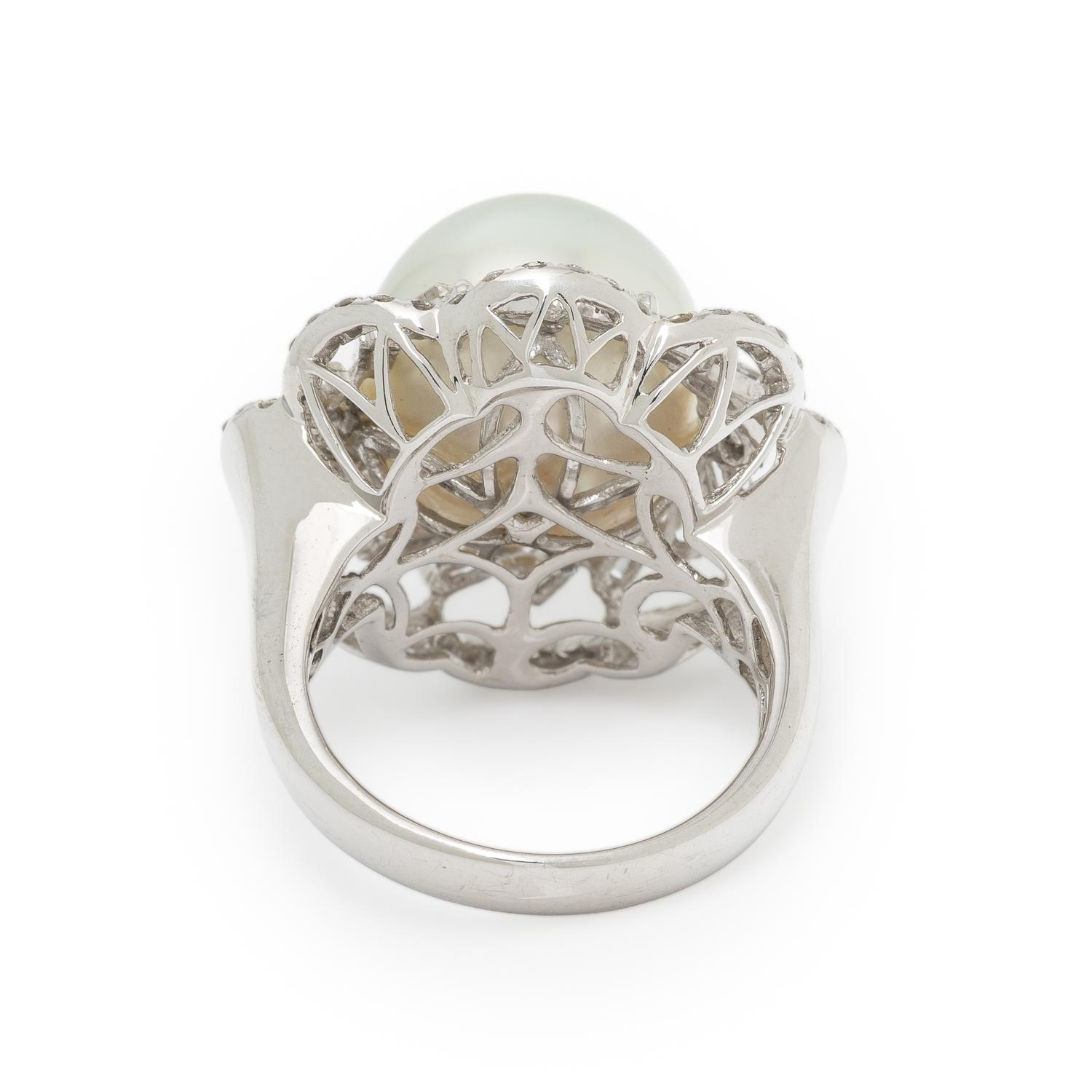 CULTURED PEARL, DIAMOND, AND WHITE GOLD RING
