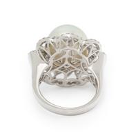 CULTURED PEARL, DIAMOND, AND WHITE GOLD RING