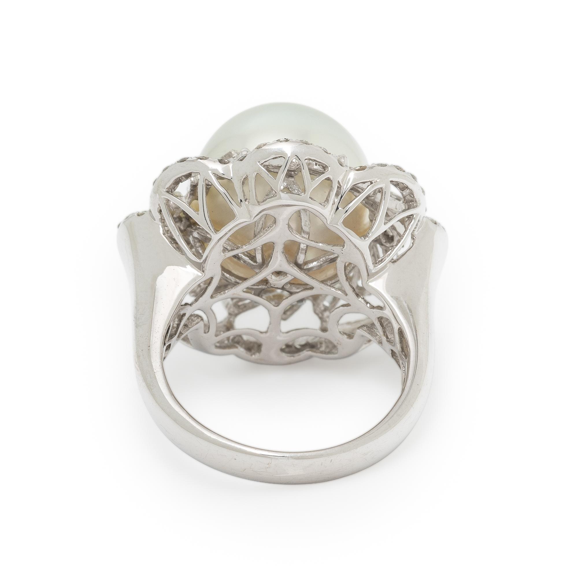 CULTURED PEARL, DIAMOND, AND WHITE GOLD RING
