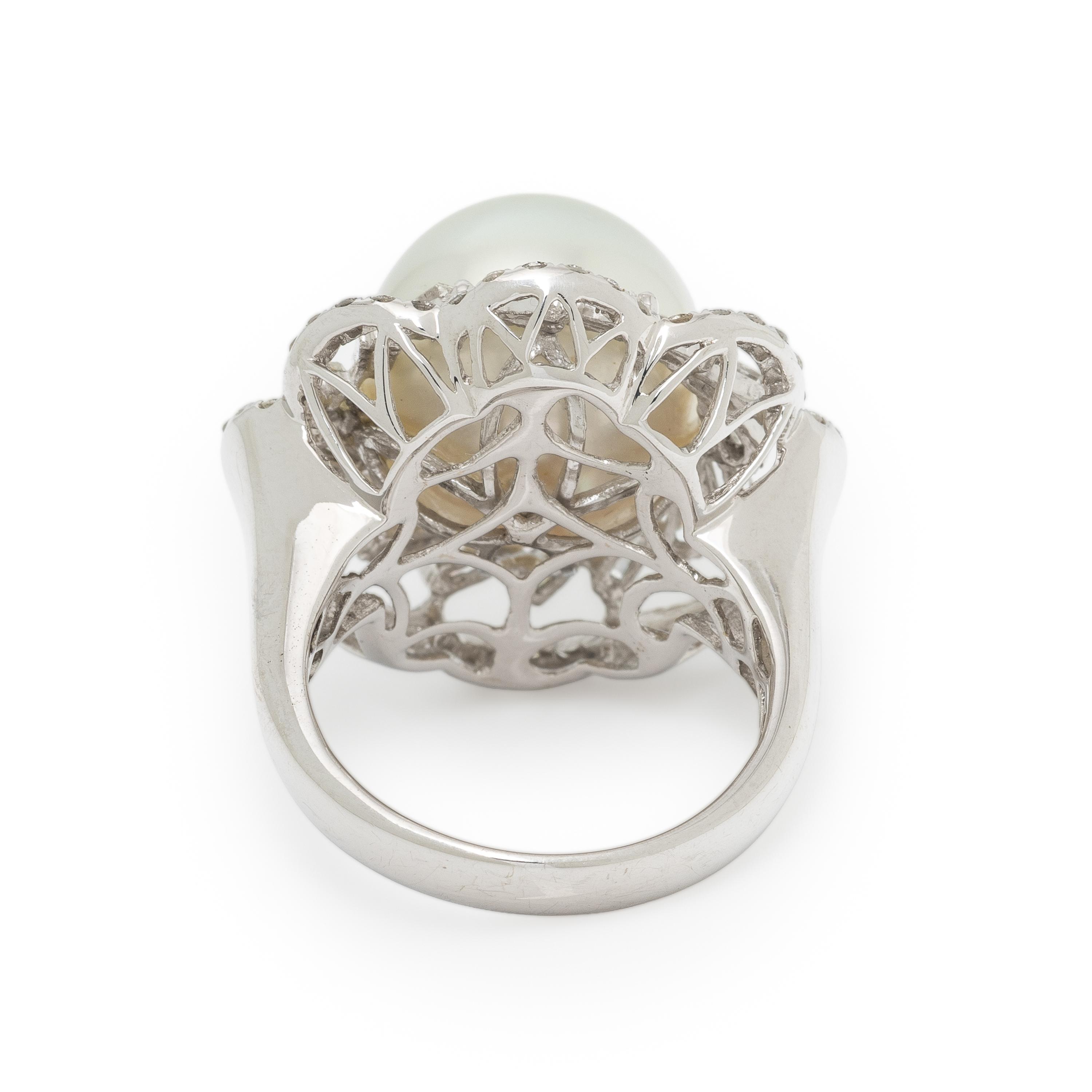 CULTURED PEARL, DIAMOND, AND WHITE GOLD RING
