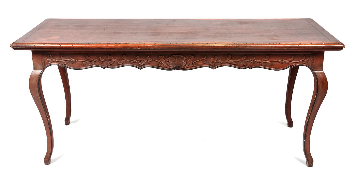 A French Provincial Painted Dining Table Height 30 x width 72 x depth 29 1/2 inches. — 20TH CENTURY