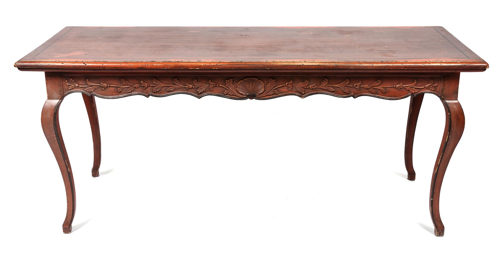 A French Provincial Painted Dining Table Height 30 x width 72 x depth 29 1/2 inches. — 20TH CENTURY