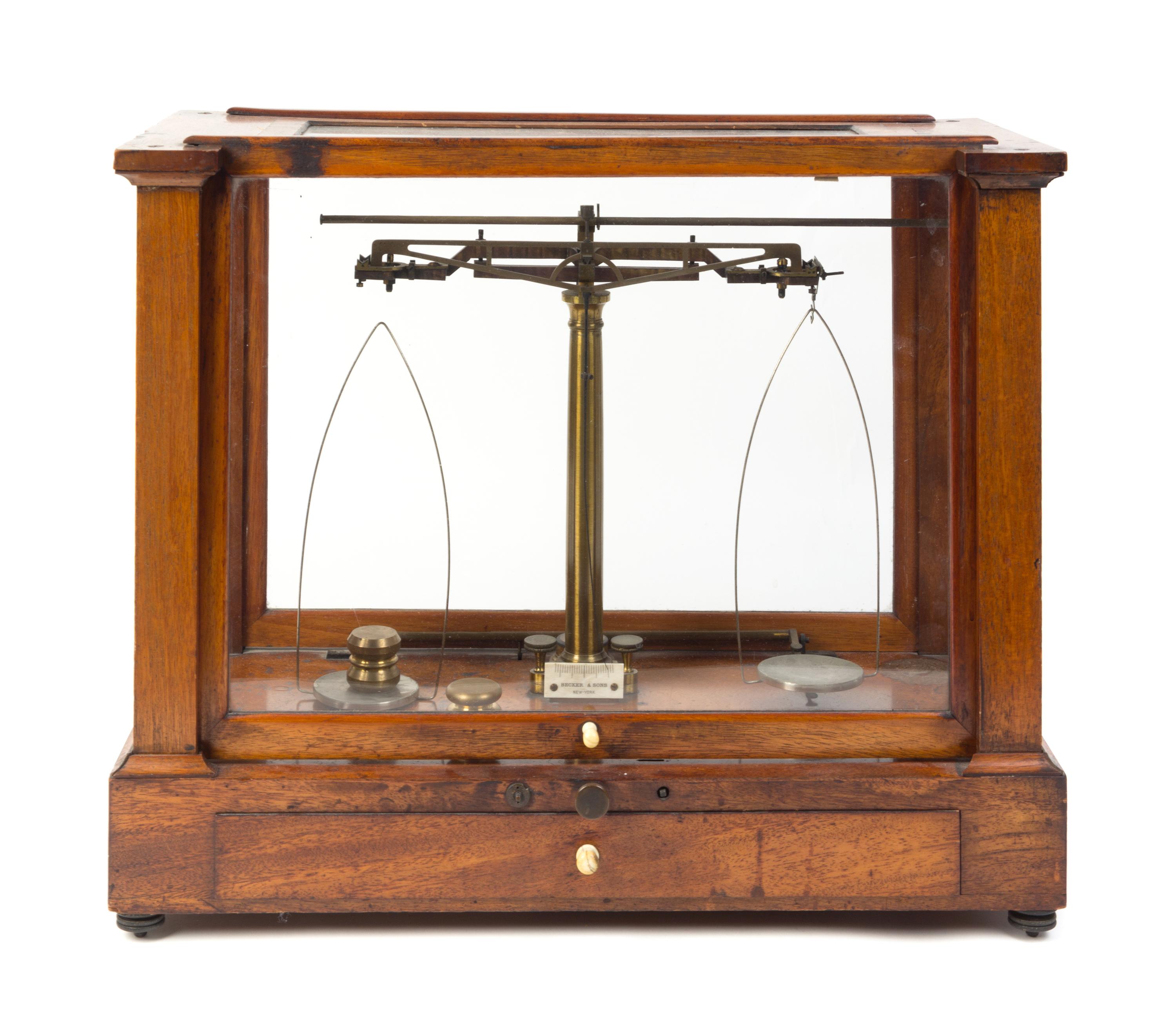 An American Cased Balance Scale Case height 16 x width 19 3/4 x depth 9 inches. — BECKER & SONS, NEW YORK