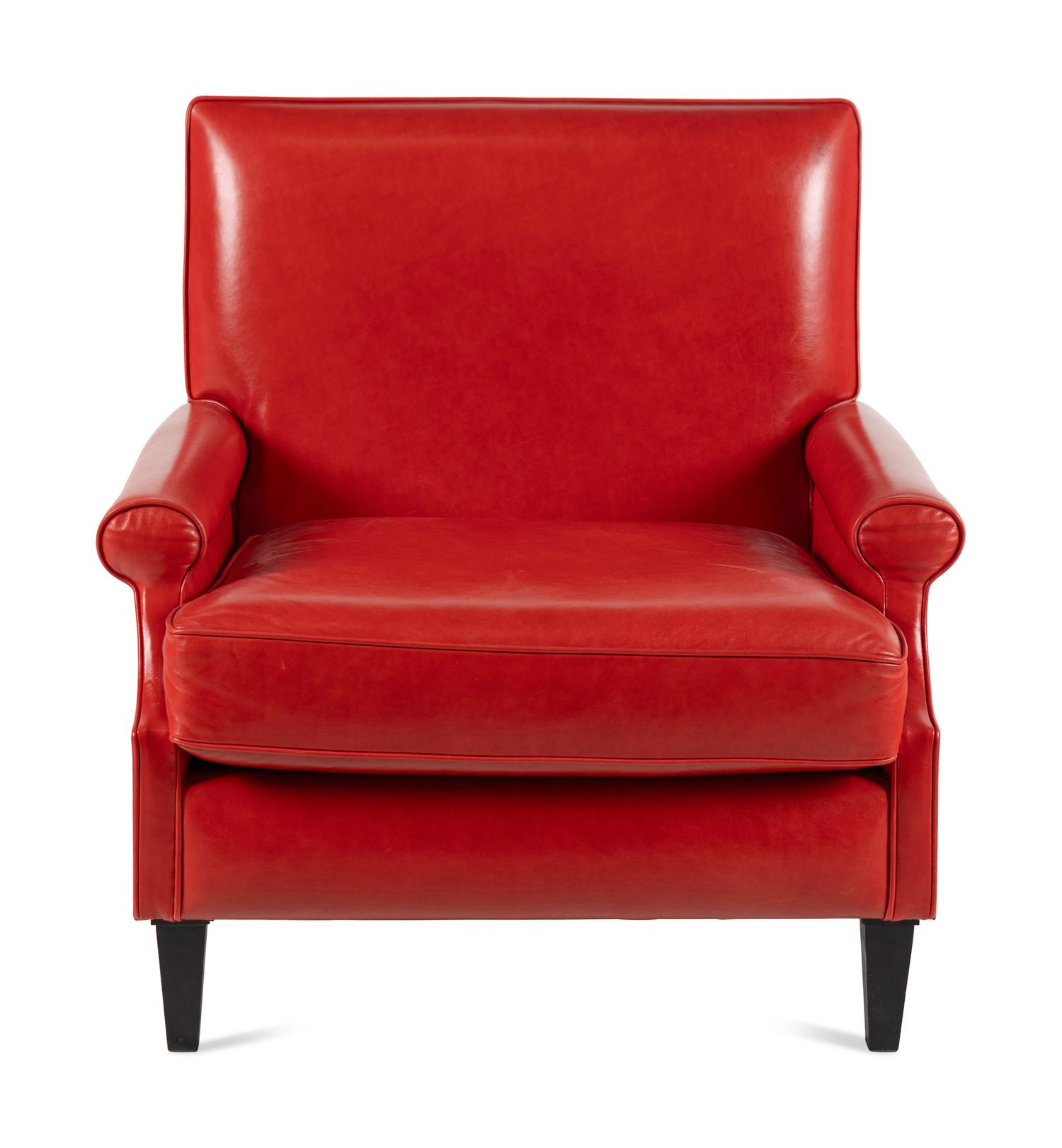 A Custom Red Leather-Upholstered Armchair
