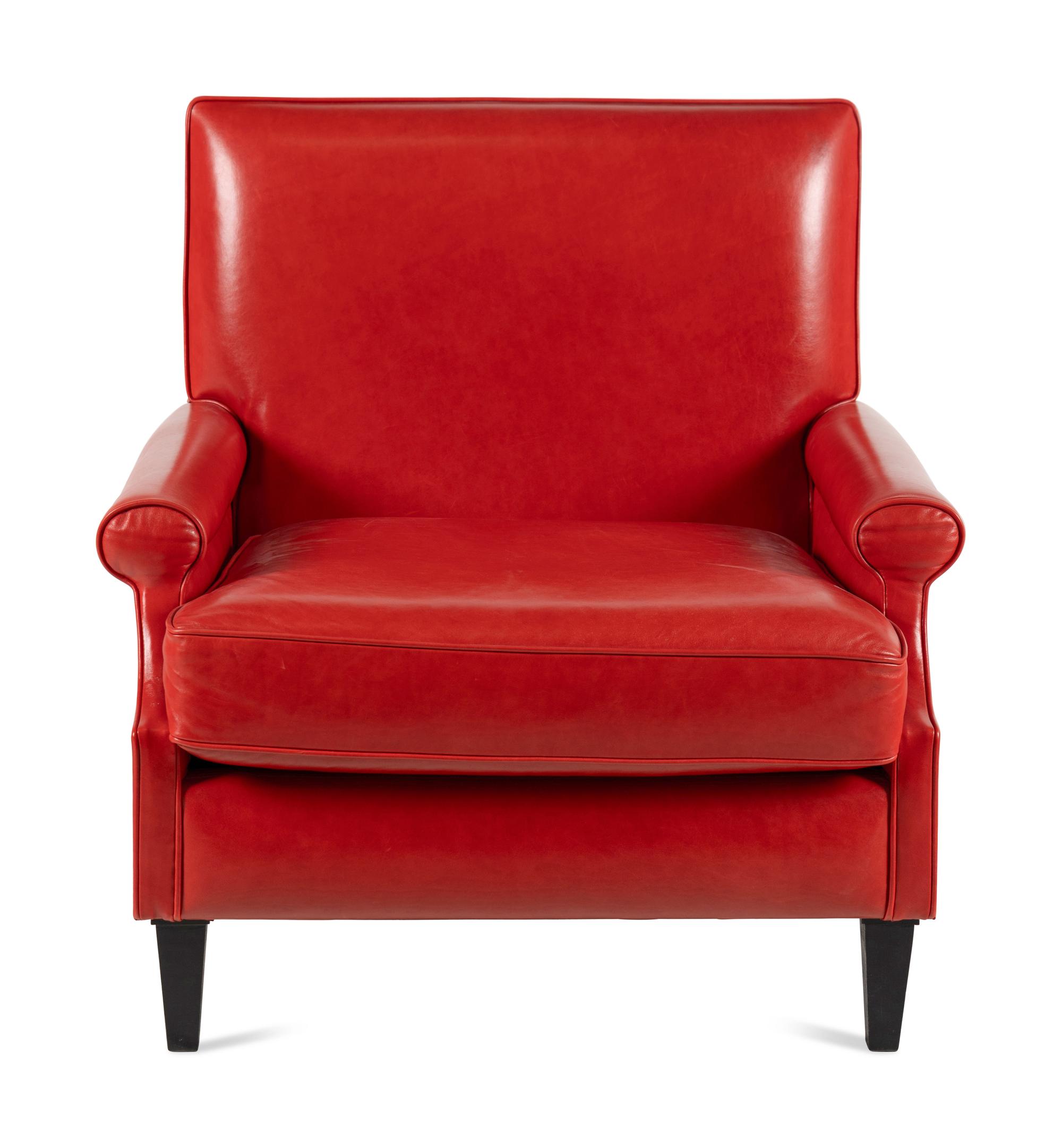 A Custom Red Leather-Upholstered Armchair