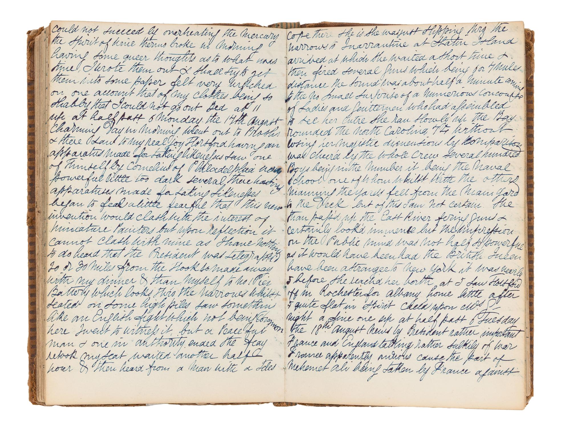[EARLY PHOTOGRAPHY]. Manuscript diary of an itinerant portraiture artist, phrenology enthusiast, and daguerreotype experimentalist, documenting his daily endeavors in New York City and Albany. 1840.