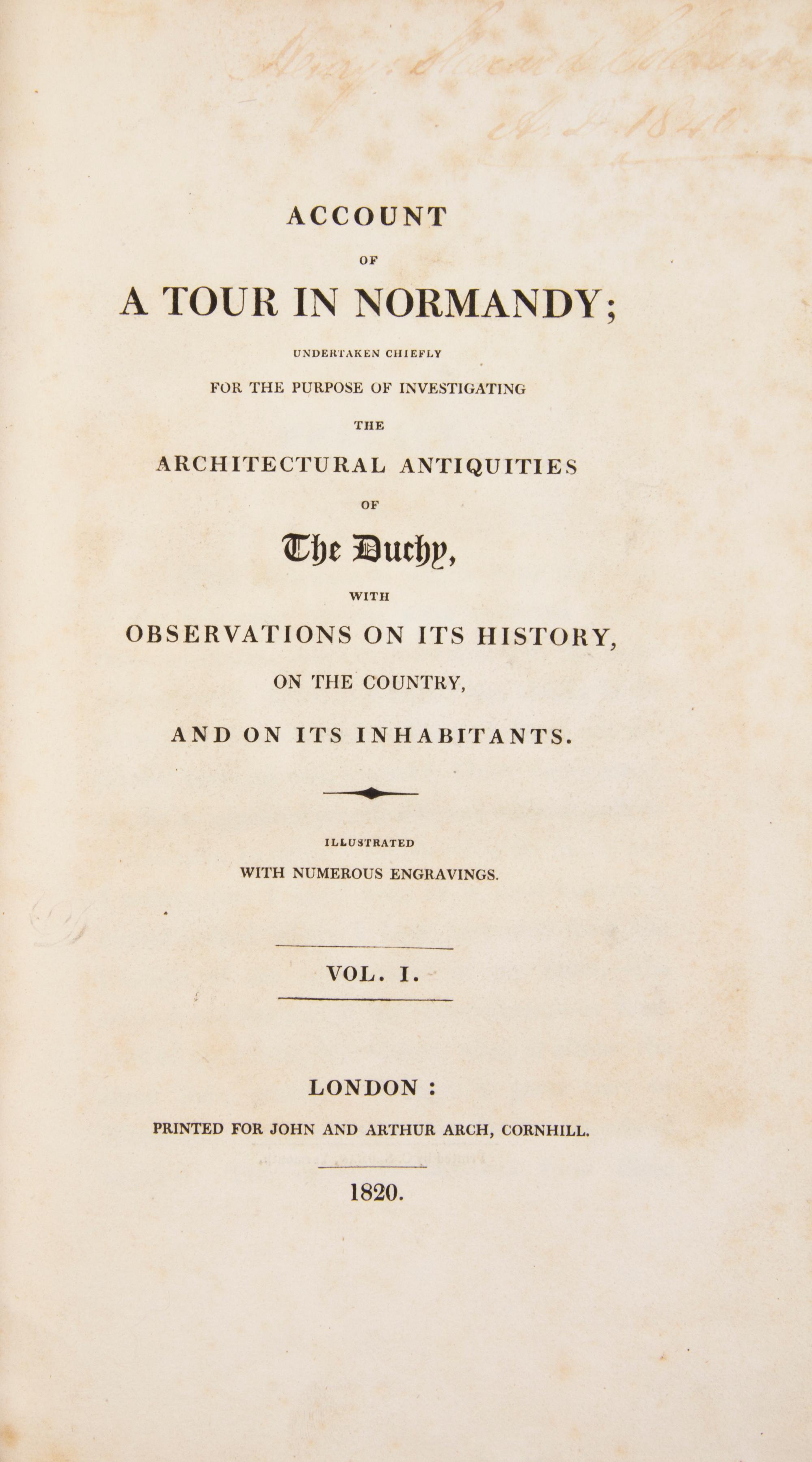 TURNER, (DAWSON) Account of a Tour through Normandy. London, 1820. 2 vols.