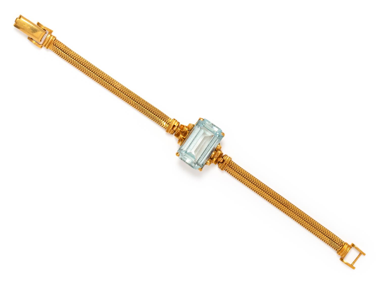 YELLOW GOLD AND AQUAMARINE BRACELET