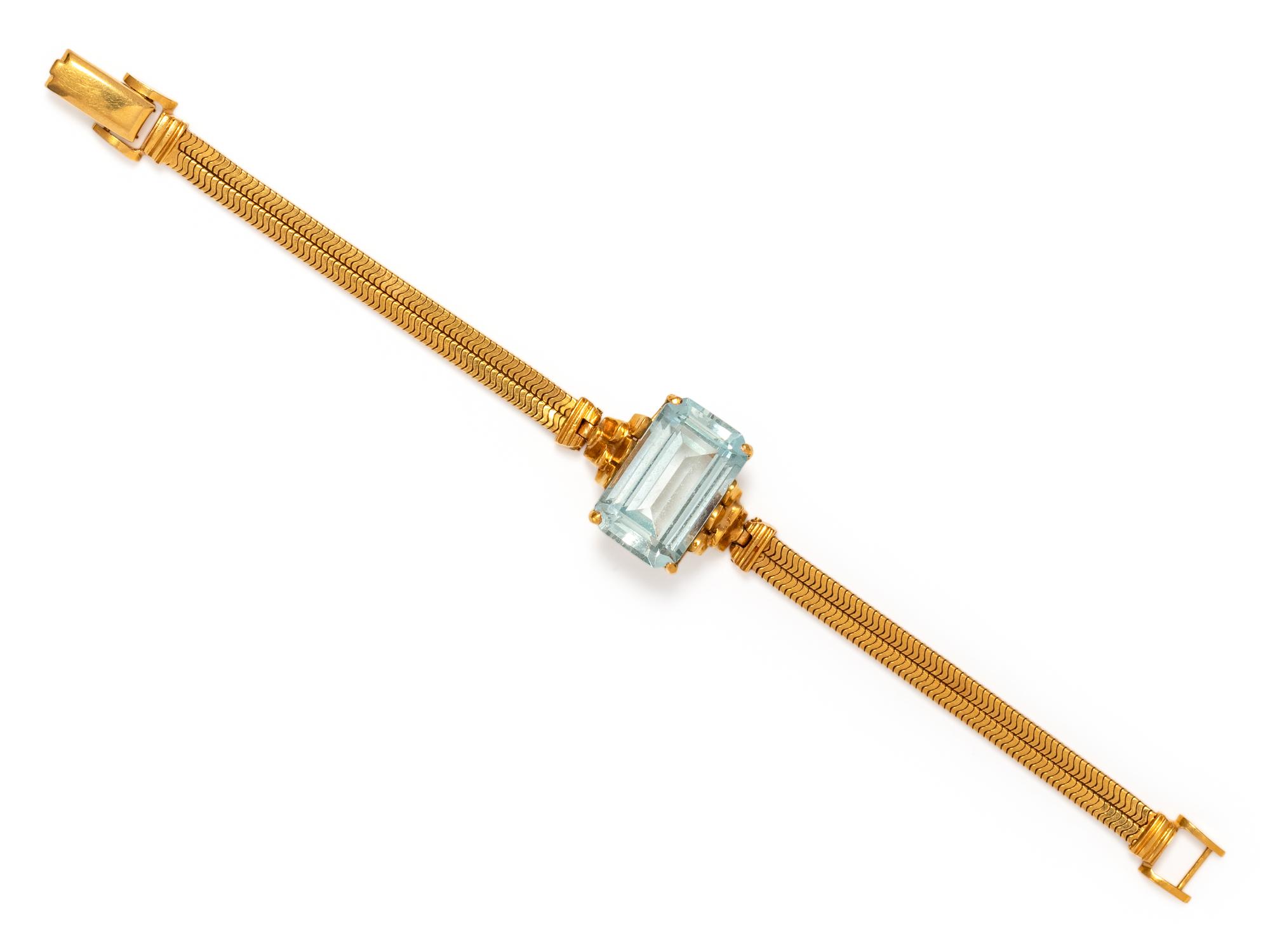 YELLOW GOLD AND AQUAMARINE BRACELET