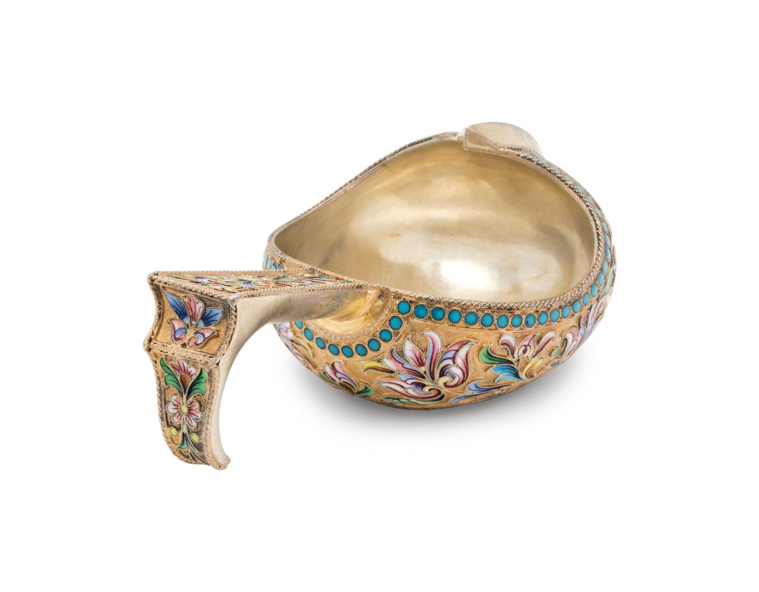 A Russian Silver-Gilt and Shaded Enamel Kovsh