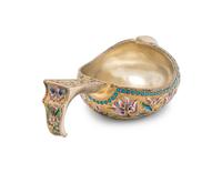 A Russian Silver-Gilt and Shaded Enamel Kovsh