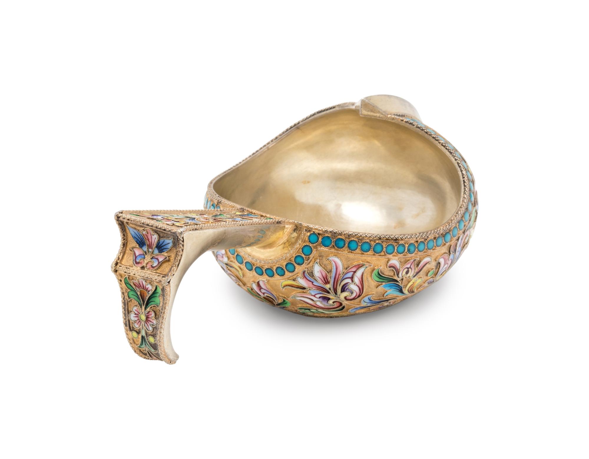 A Russian Silver-Gilt and Shaded Enamel Kovsh