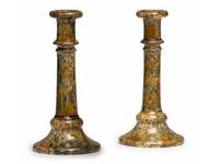 Two Flint Enamel Glaze Candlesticks