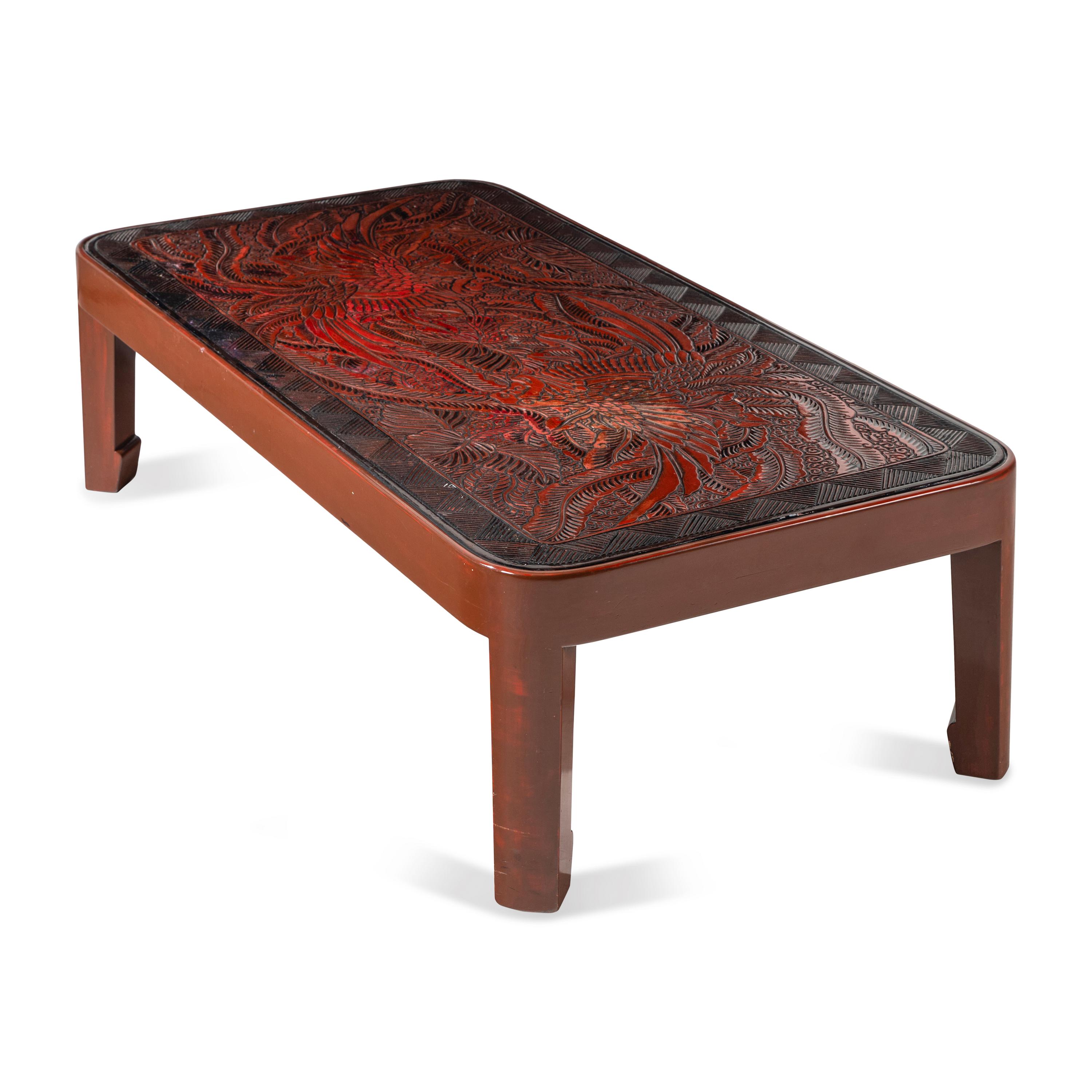 A Carved Lacquer-Inset Low Table