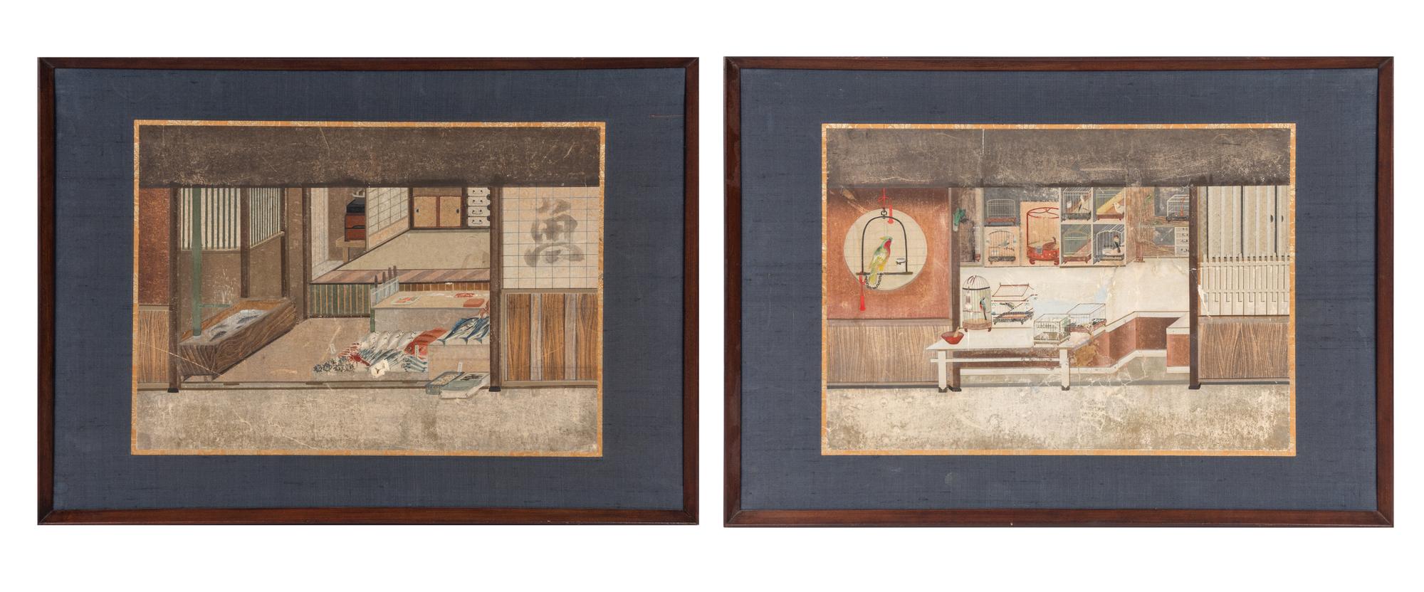 Two Japanese Ink and Color on Paper 14 x 19 7/8 inches (each image). — 19TH CENTURY