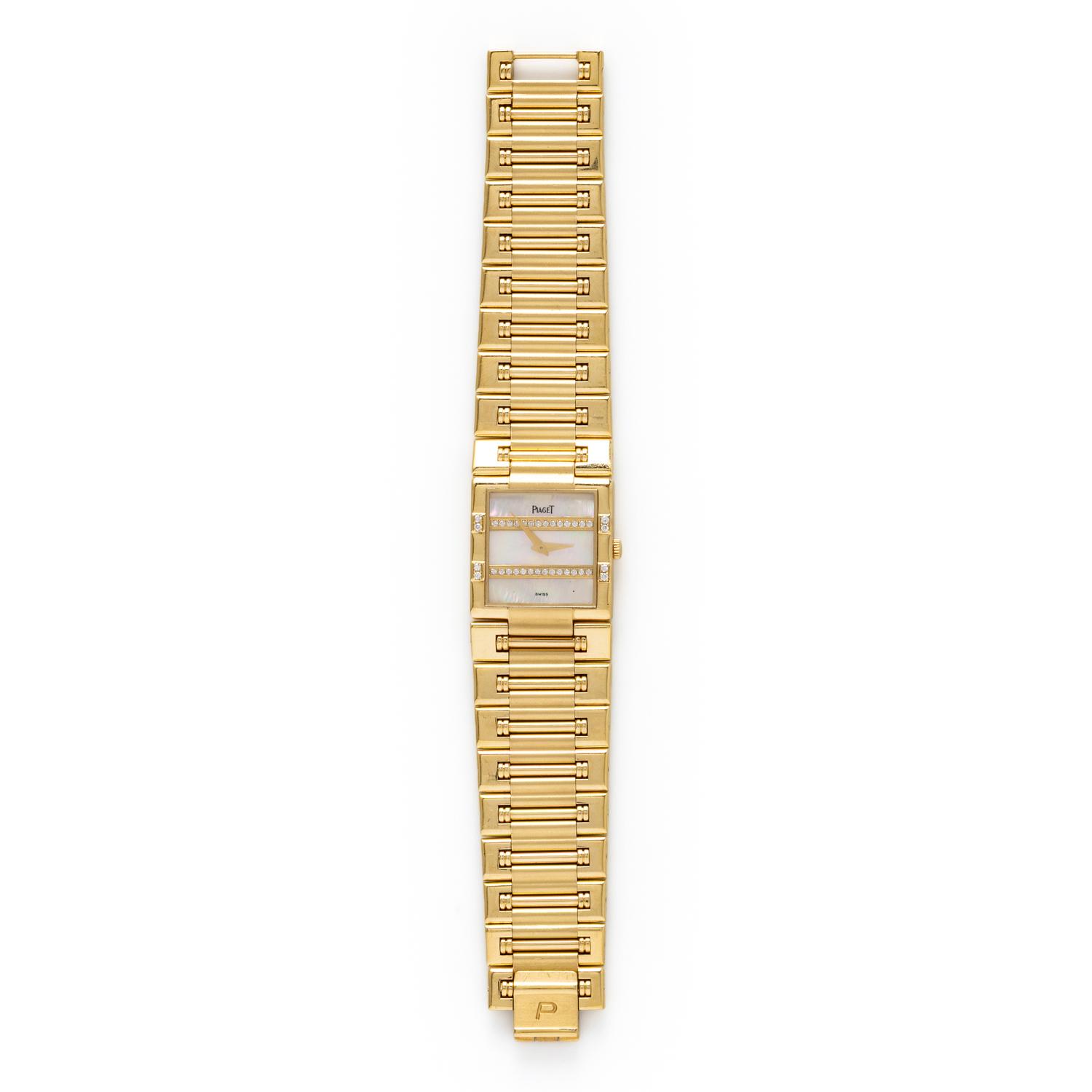 PIAGET, REF. 80327K81 'DANCER' 18K YELLOW GOLD WATCH WITH MOTHER-OF-PEARL AND DIAMOND DIAL, BOX & EXTRA LINK