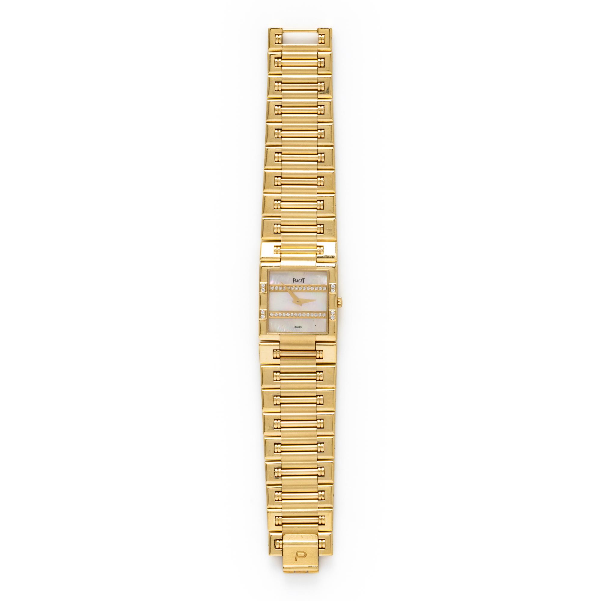 PIAGET, REF. 80327K81 'DANCER' 18K YELLOW GOLD WATCH WITH MOTHER-OF-PEARL AND DIAMOND DIAL, BOX & EXTRA LINK